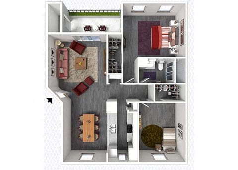 Floor plan for 2 beds, 1 bath, 922 sqft