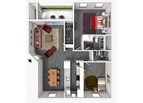 Floor plan for 2 beds, 1 bath, 941 sqft