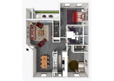 Floor plan for 2 beds, 2 baths, 1062 sqft