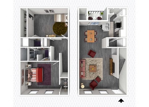 Floor plan for 2 beds, 1.5 baths, 1102 sqft