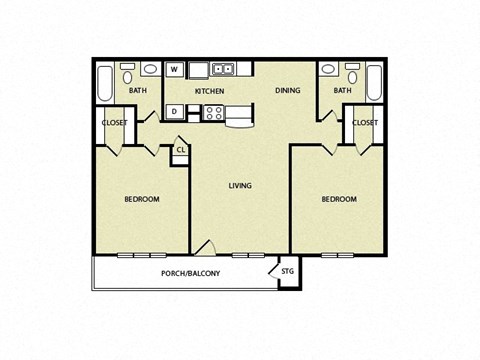 Floor plan for 2 beds, 2 baths, 917 sqft