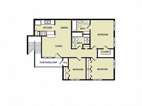 Floor plan for 3 beds, 2 baths, 1128 sqft