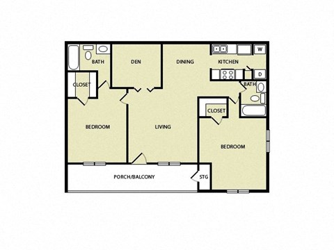 Floor plan for 2 beds, 2 baths, 1186 sqft