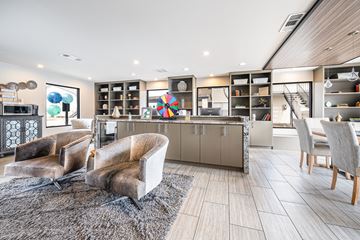 New Braunfels apartment for rent - A modern living room with a grey rug and two chairs.