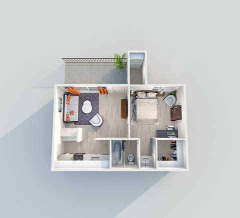 Floor plan for 1 bed, 1 bath, 454 sqft