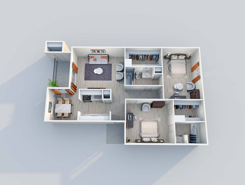 Floor plan for 2 beds, 2 baths, 1067 sqft