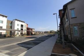 Fontana apartment for rent - A street view of a residential area with houses on both sides.