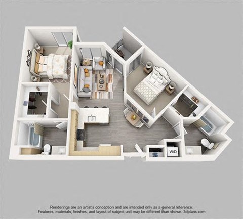 Floor plan for 2 beds, 2 baths, 1014 sqft