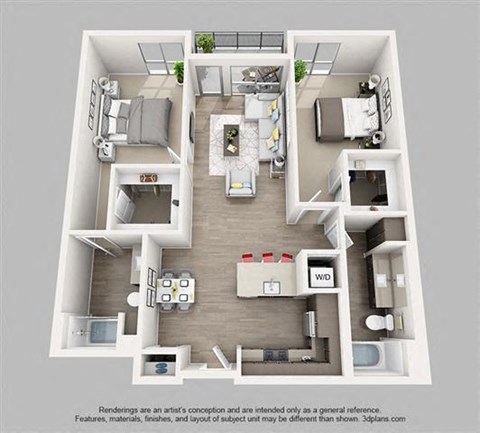 Floor plan for 2 beds, 2 baths, 1189 sqft