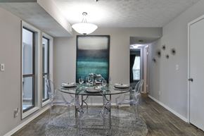 Stone Mountain apartment for rent - A dining room with a glass table and chairs.