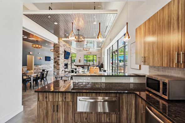 Glastonbury apartment for rent - a kitchen with a counter top and a microwave at The Tannery, Glastonbury