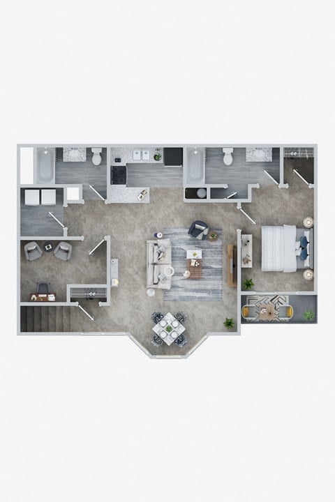 Floor plan for 1 bed, 1.5 baths, 1030 sqft