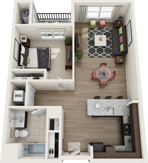 Floor plan for 1 bed, 1 bath, 826 sqft