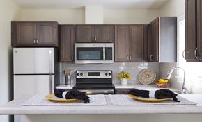 Brunswick apartment for rent - kitchen with stainless steel appliances and oak cabinets at Atlantic Pointe, Maine