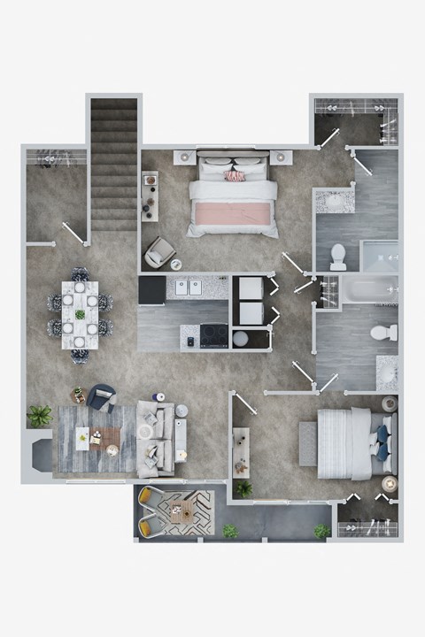 Floor plan for 2 beds, 2 baths, 1125 sqft