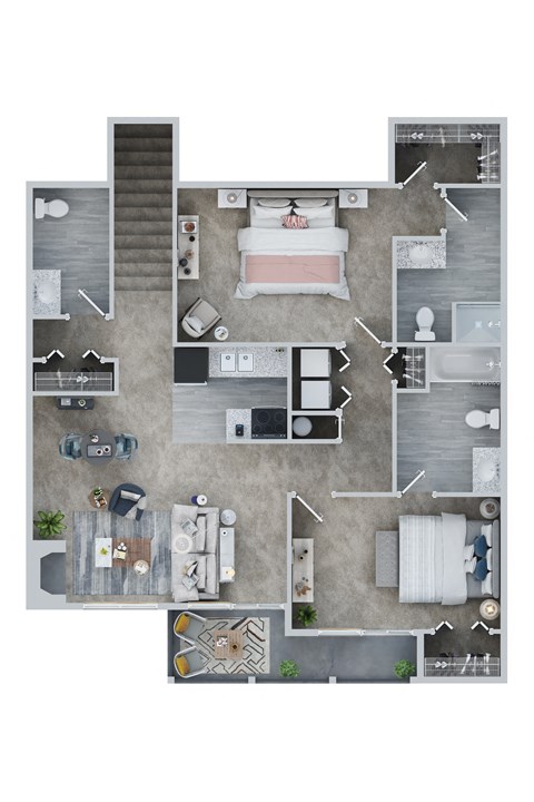 Floor plan for 2 beds, 2.5 baths, 1125 sqft