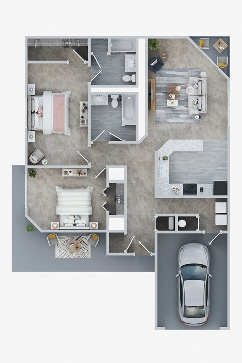 Floor plan for 2 beds, 2 baths, 1170 sqft