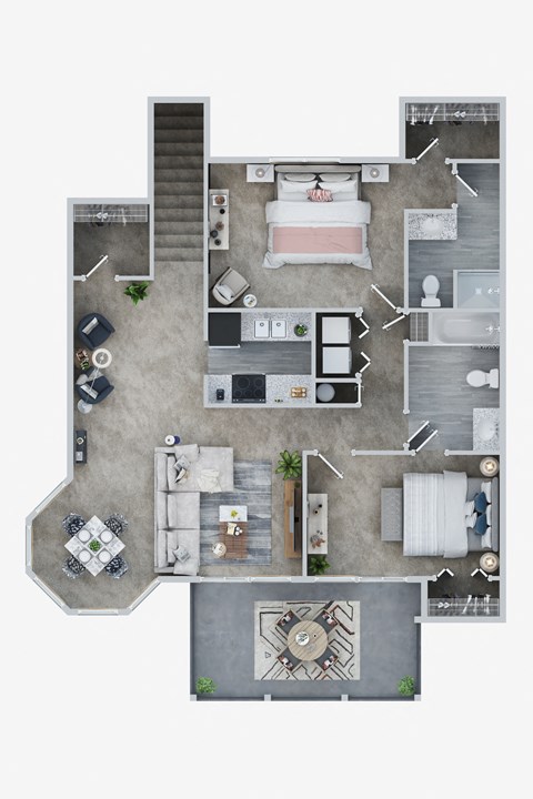 Floor plan for 2 beds, 2 baths, 1195 sqft