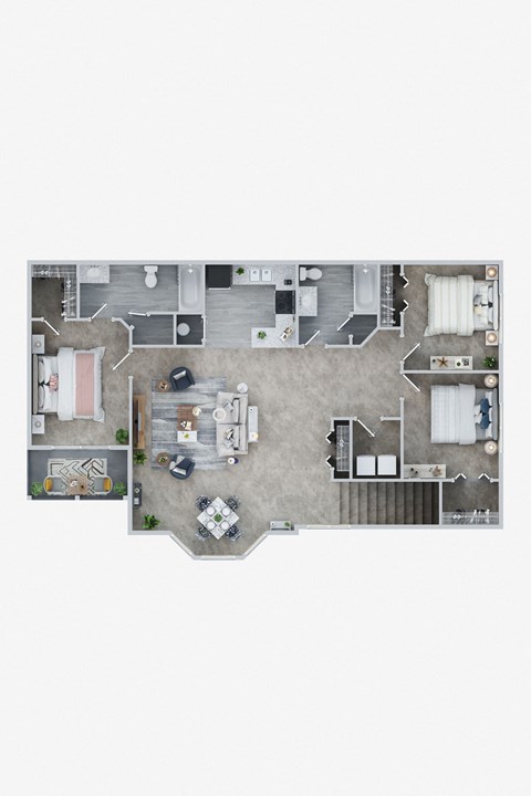 Floor plan for 3 beds, 2 baths, 1375 sqft