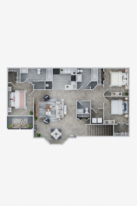 Floor plan for 3 beds, 2.5 baths, 1375 sqft