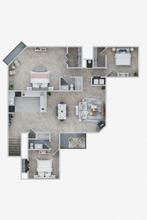 Floor plan for 3 beds, 2 baths, 1650 sqft