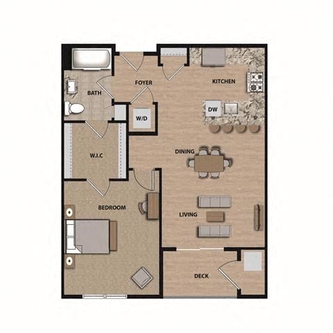 Floor plan for 1 bed, 1 bath, 724 sqft