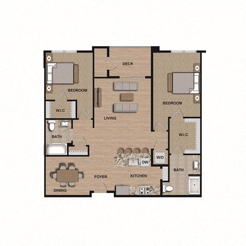 Floor plan for 2 beds, 2 baths, 1109 sqft