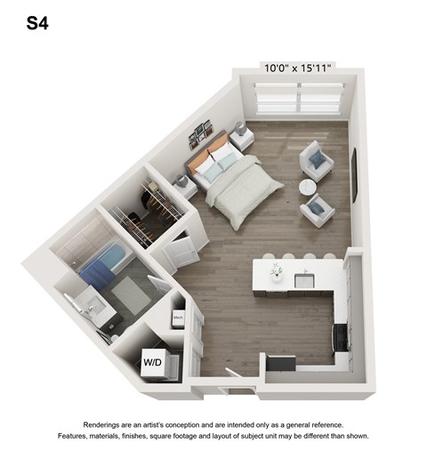 Floor plan for studio, 1 bath, 515 sqft