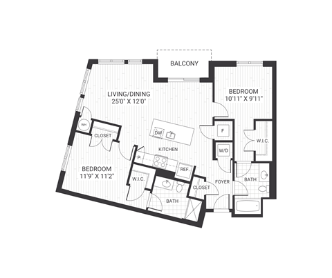 Floor plan for 2 beds, 2 baths, 1260 sqft