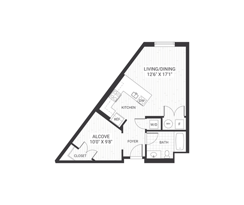 Floor plan for studio, 1 bath, 515 sqft