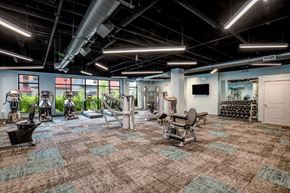 North Attleboro apartment for rent - a gym with weights and cardio equipment in a large room with windows