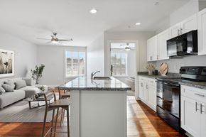 New Orleans apartment for rent - a kitchen with an island and a living room with a couch