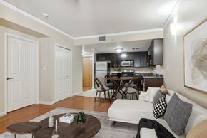 New Orleans apartment for rent - a living room and kitchen with a couch and a table