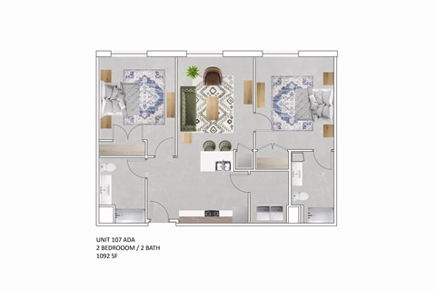 Floor plan for 2 beds, 2 baths, 1140 sqft