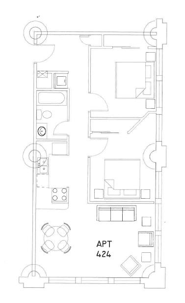 Floor plan for 2 beds, 1 bath, 850 sqft