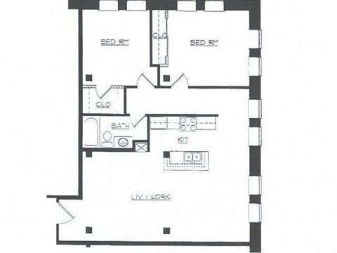 Floor plan for 2 beds, 1 bath, 1292 sqft