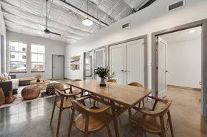 Lafayette apartment for rent - a dining room with a wooden table and chairs