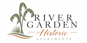 New Orleans apartment for rent - A logo for River Garden Historic Apartments featuring a plant.