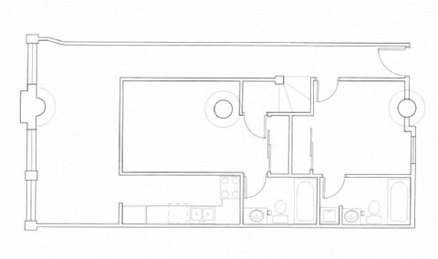 Floor plan for 2 beds, 1.5 baths, 809 sqft