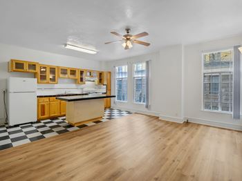 Spacious kitchen with cabinets