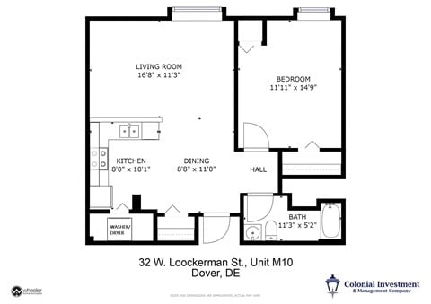Floor plan for 1 bed, 1 bath, 710 sqft