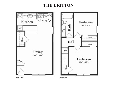 Floor plan for 2 beds, 1 bath, 910 sqft