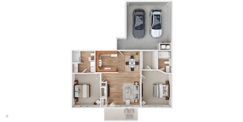 Floor plan for 2 beds, 2 baths, 1005 sqft