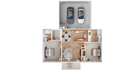 Floor plan for 2 beds, 2 baths, 925 sqft