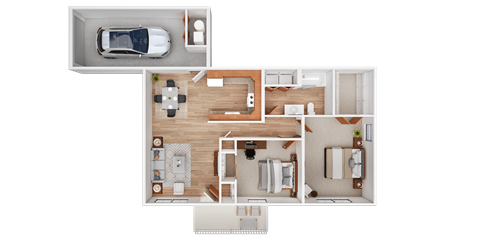 Floor plan for 2 beds, 1 bath, 900 sqft