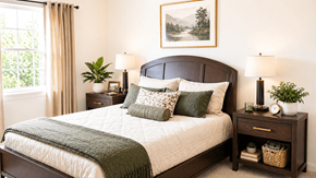 Zanesville apartment for rent - A bedroom with a large bed and a painting on the wall.