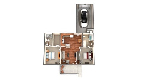 Floor plan for 2 beds, 2 baths, 925 sqft