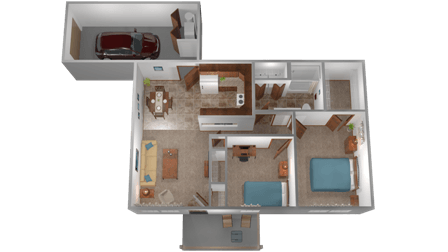 Floor plan for 2 beds, 1 bath, 900 sqft