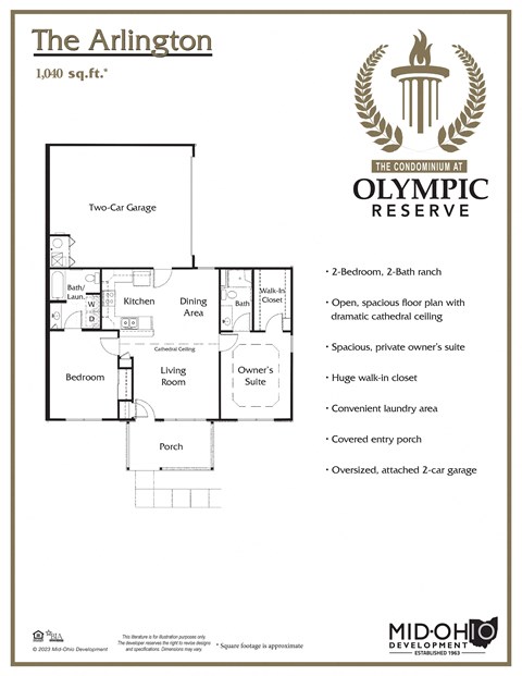 Floor plan for 2 beds, 2 baths, 1040 sqft