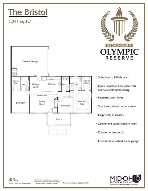 Floor plan for 3 beds, 2 baths, 1365 sqft